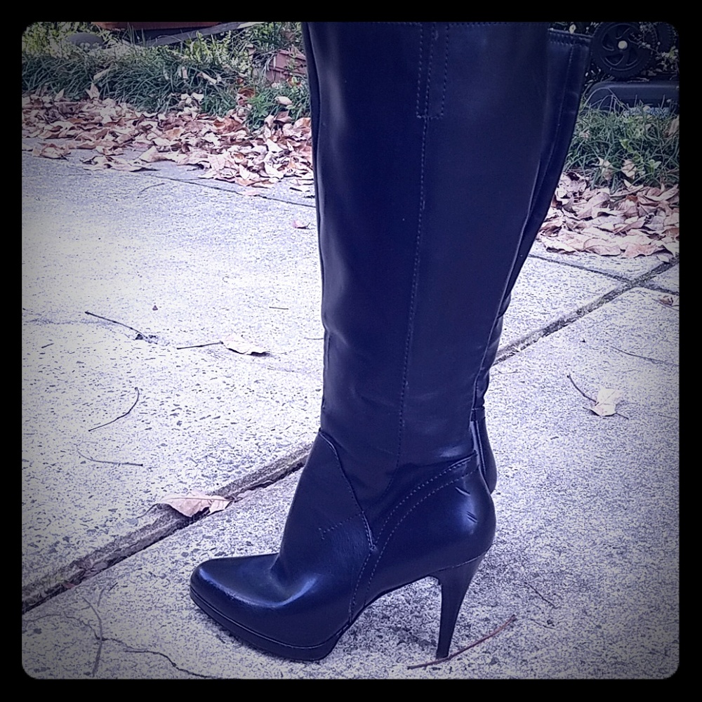 Black platform stiletto boots Nine west sz 9.5